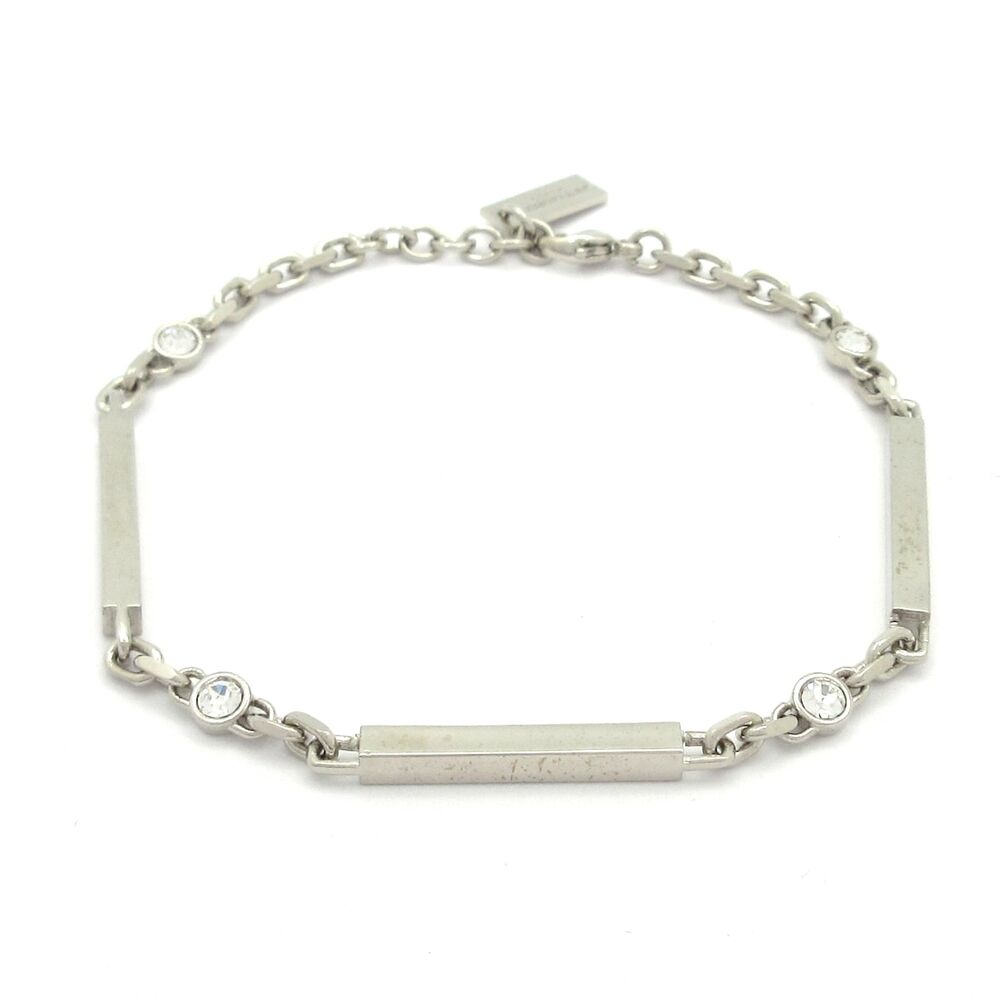 Saint Laurent PARIS Bracelet Silver Clear Hardware Rhinestones